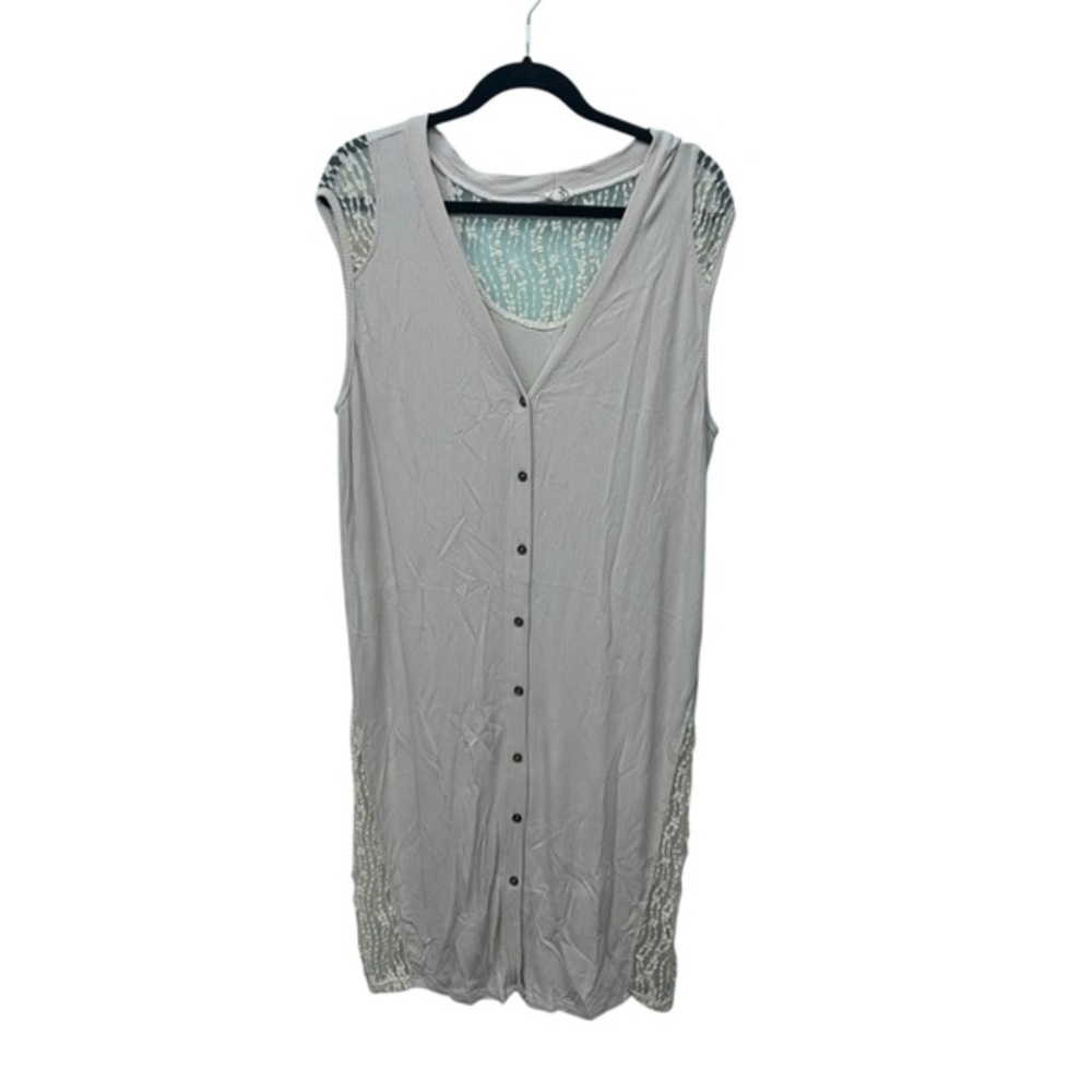 POL Cream and Black Textured Top With Lace Detail Extra Long Size Large